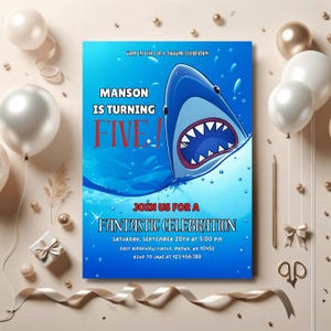 Editable SHARK Birthday Invitation, Aquarium Bday Invite, Under the Sea, Ocean Theme, Sea Theme, Shark Birthday Evite, Instant Download, R32