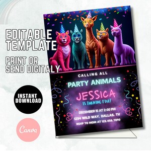 Party Animal Invitation Safari Birthday Invitation Jungle Birthday Invitation Animal Birthday Invitation Zoo Invite EDITABLE Instant S73
