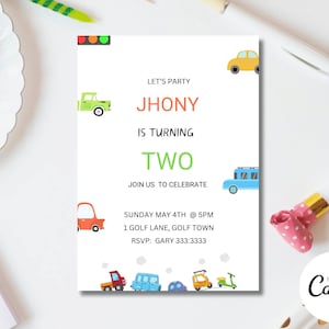 Editable Transportation Birthday Party Invitation, Modern Transportation Invite, Birthday Boy, Instant Download, Printable Template TB4