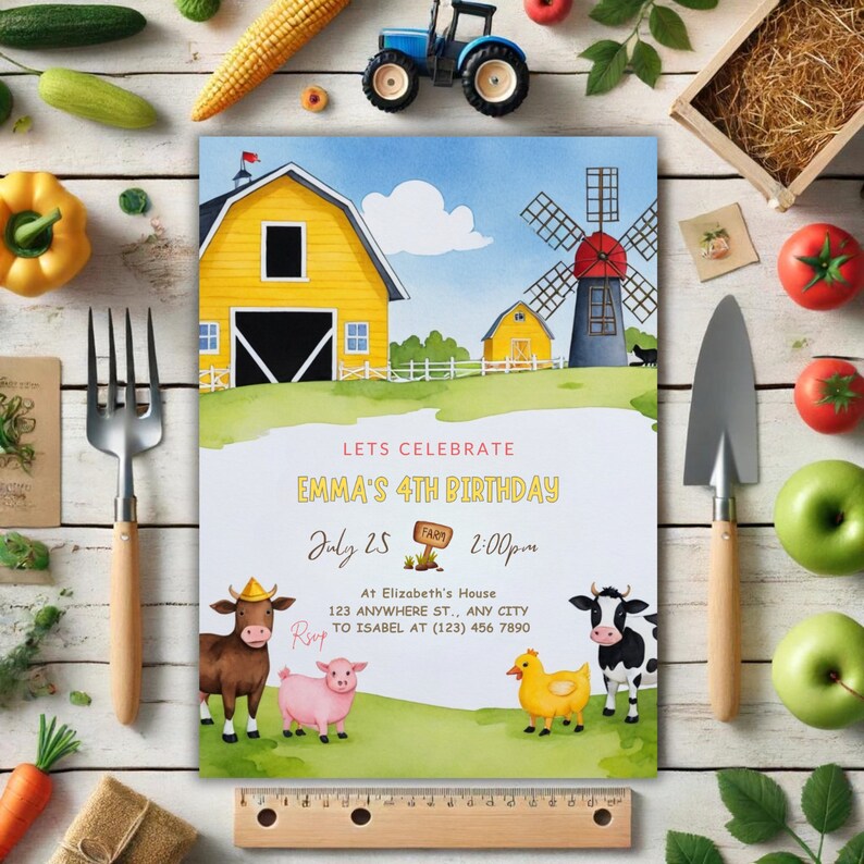 Farm Invitations Farm Animals Birthday Invitation, Barnyard Party (download Template) - Etsy
