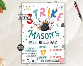 Bowling Birthday Invitation, Strike Up Some Fun Kids Bowling Party Invite