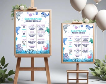 Under The Sea Birthday Milestone Poster, Editable Sign Template (Instant Download)
