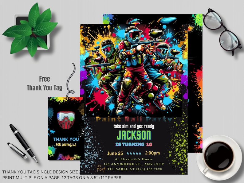 Get ready for action with our Paintball Battle Editable Birthday Invite! Perfect for any paintball birthday or paint ball party, this instant download lets you customize for an unforgettable event. Dive into the fun!