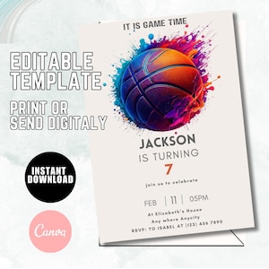 Editable Basketball Invitation Template, Basketball Birthday Invitation, Boys Girls Basketball Invite, Printable Basketball Theme Party, BB9