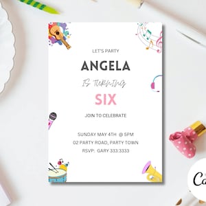 Editable Music Birthday Party Invitation, Kids Musical Instruments Birthday Party, Sing Dance And Play Kids Birthday Invitation Template M41