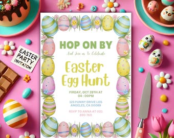 Editable Easter Egg Hunt Invitation Template, Printable Flyer