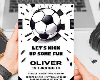 Editable Soccer Birthday Invitation, Football Party (Digital Template)