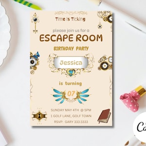 Editable Escape Room Invitation, Mystery Birthday Party Invite, Kids Escape Room Birthday Party, Detective Game Night, Digital CANVA