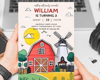 Editable Farm Animals Birthday Invitation, Barnyard Party (Digital Download)