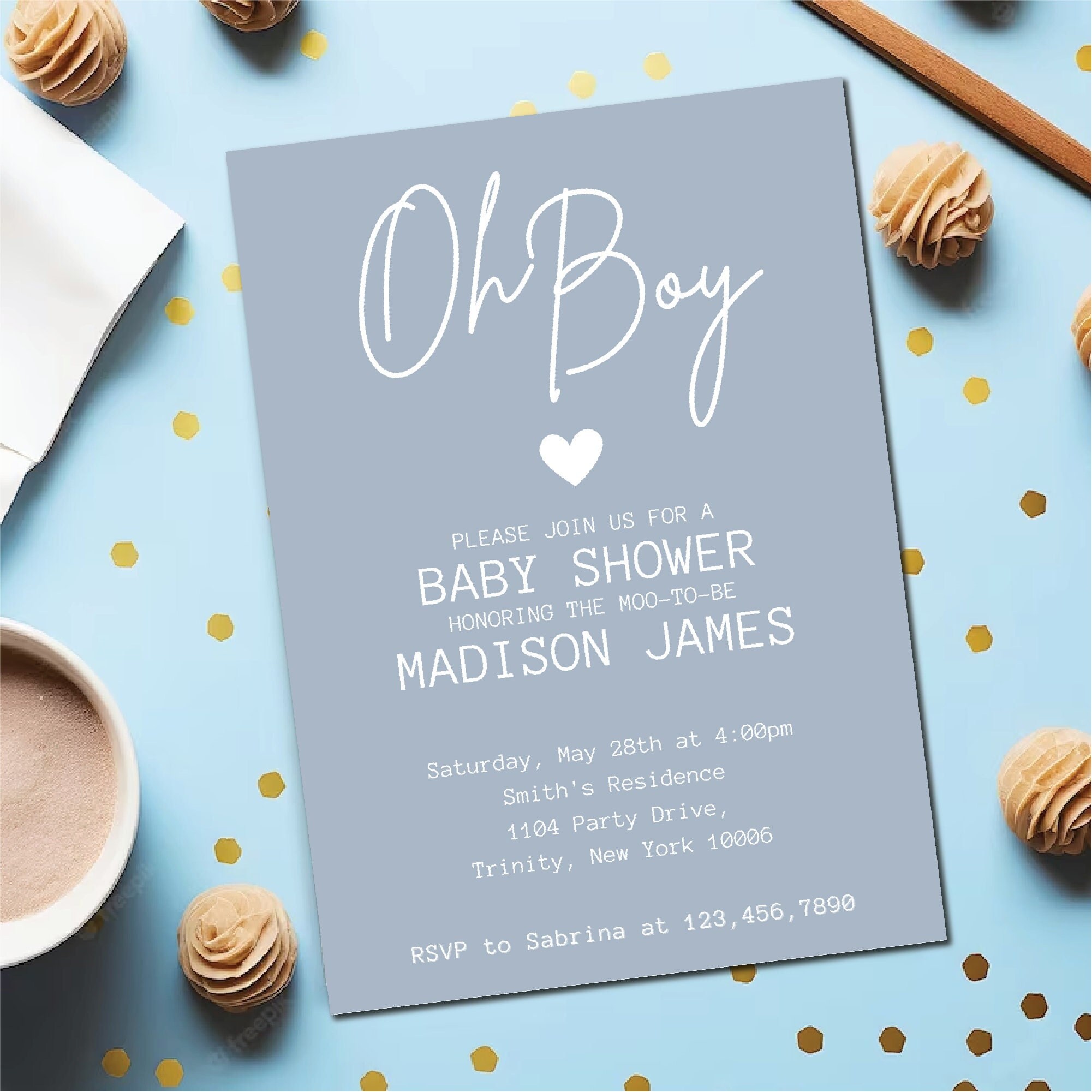 Oh Boy Baby Shower Invitation Template Blue Boho Baby Boy Shower Sweet Baby Boy Invitation