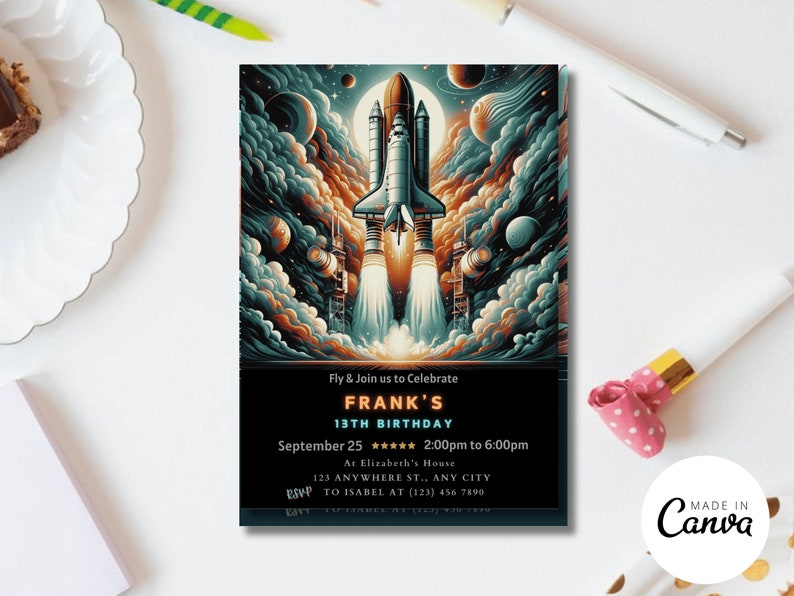 Our Spaceship Invitation captures the excitement of the cosmos. Editable and printable, it is perfect for any young astronaut Space Birthday Party.