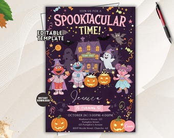 Sesame Street Halloween Invitation, Elmo Spooktacular Party, Kids Costume Invite