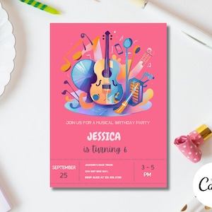 Dance Sing Play Party Invitation, Editable Music Birthday Invite, Rock Star Band, Girls Musical Instruments Invite, Instant Download W49