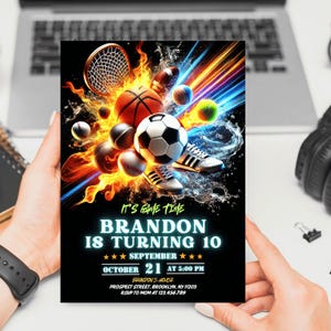 Bewerkbare sportuitnodigingssjabloon, uitnodiging sport Boys n Girls, sportthema uitnodigen, All Star Sports-uitnodiging, Instant Download, N74