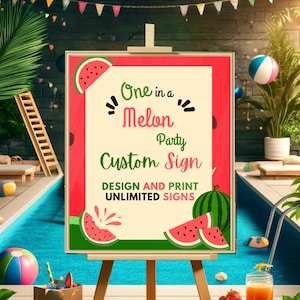 Watermelon First Birthday Welcome Sign, Summer Birthday Party Welcome Poster, Editable Pink Bday Welcome Banner One In A Melon Welcome C97