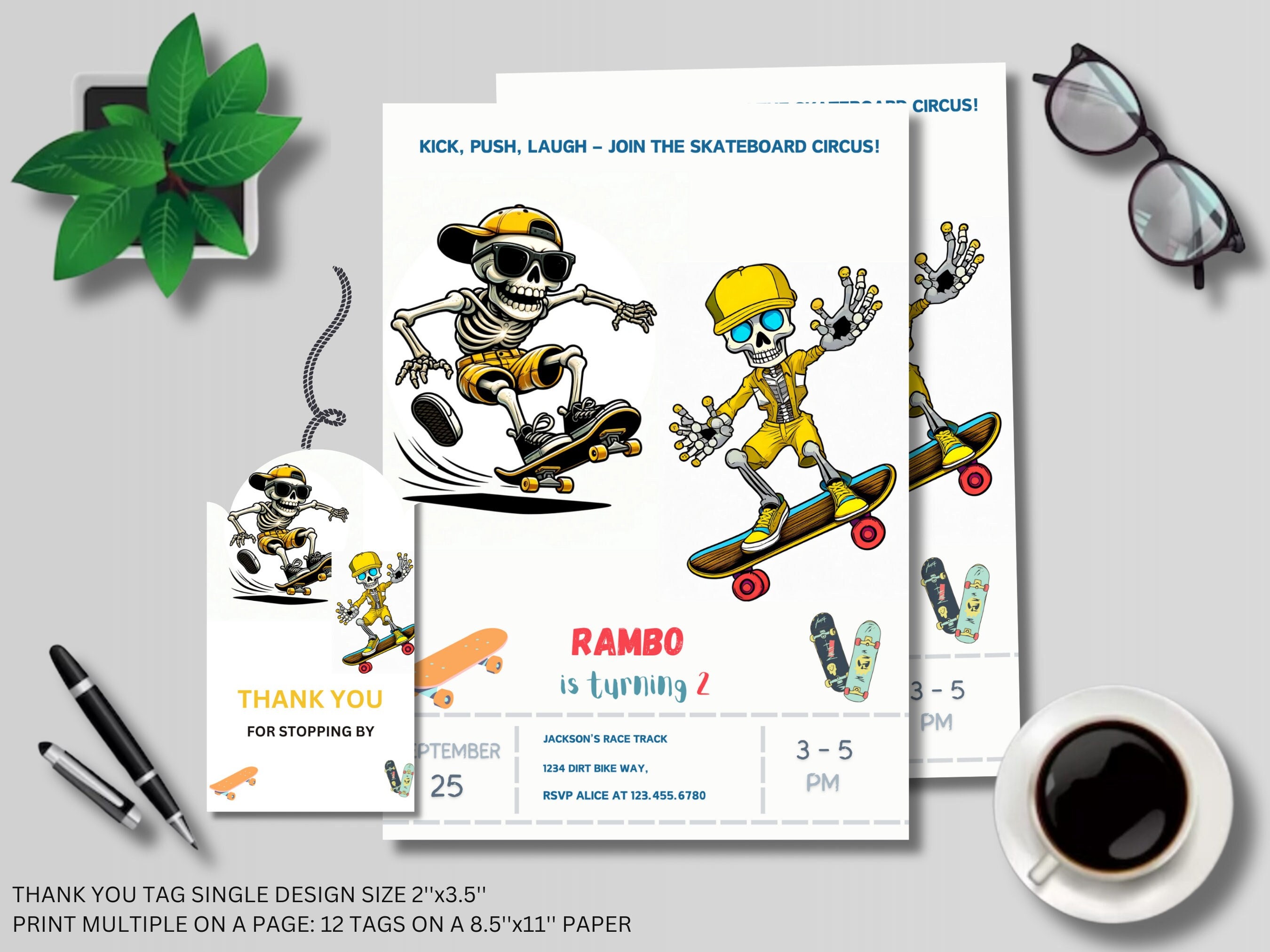 Skateboarder-Sonnenuntergang Geburtstagskarte – Von Wee Blue Coo, Personalisierbar