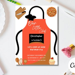 Bearbeitbare Backen Geburtstagseinladung, Cupcake Kochen Party einladen, druckbare Kuchen Backen Thema sofortiger Download Mädchen-Geburtstagsparty B59