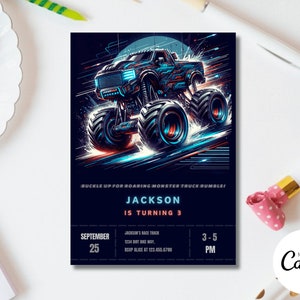 Editable Monster Truck Birthday Invitation, Monster Truck Invite Big Truck, Monster Jam Birthday Party Boy Birthday Invite Digital Invite L5