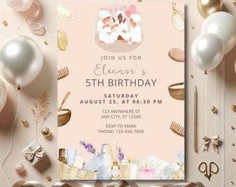 Editable Spa Birthday Party Invitation, Pamper Party Invite (Digital Download)