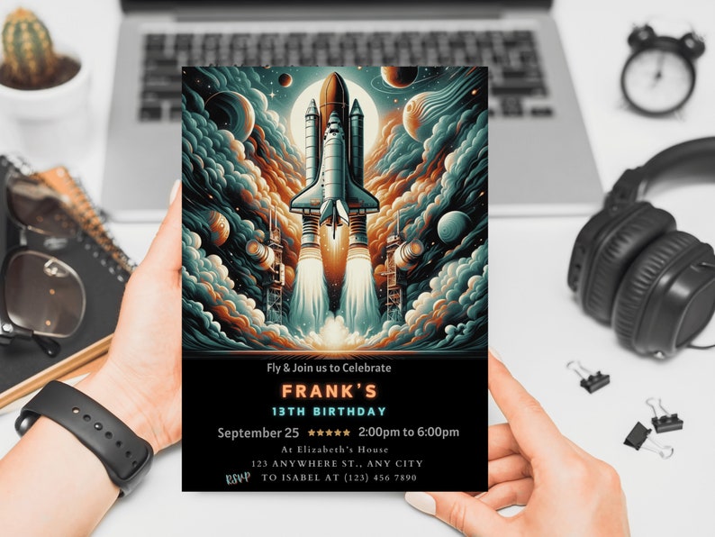 Get ready for lift-off with our Rocket Ship Astronaut Invite. This editable, printable invitation is great for an out-of-this-world girl or boy's party.