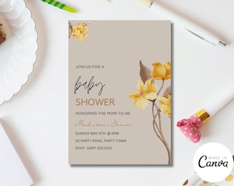 Invito per baby shower con fiori di campo, tema floreale (modello modificabile)