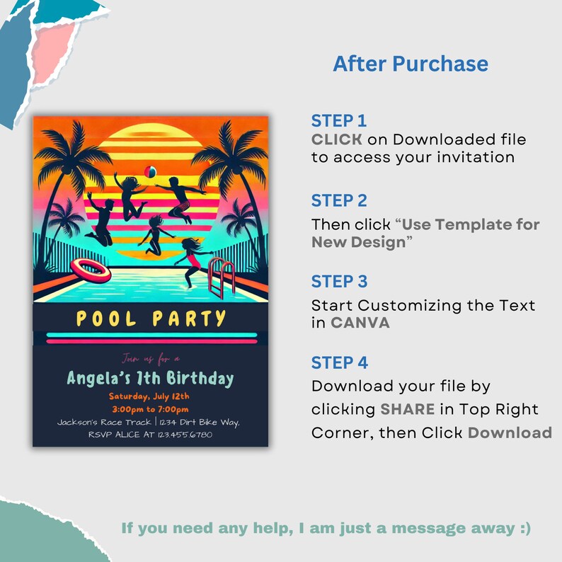 Tropical Pool Party Invitation, Editable Summer Theme (digital Download ...