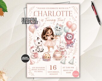 Gabby's Dollhouse Birthday Invitation, Editable Cat-tastic Party Template (Instant Download)