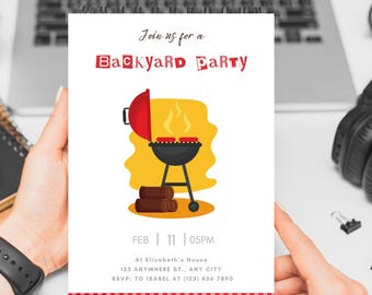 Editable BBQ Birthday Party Invitation, Backyard Grill (Digital Download)