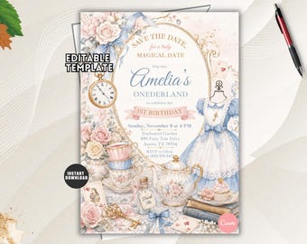 Editable Tea Party Birthday Invitation, Floral Princess Par-tea Invite Template (Digital Download)