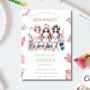 Editable Spa Birthday Invitation, Girls Pamper Party Invite, Printable Manicure & Pedicure Template, Glam Squad Instant Download Z14