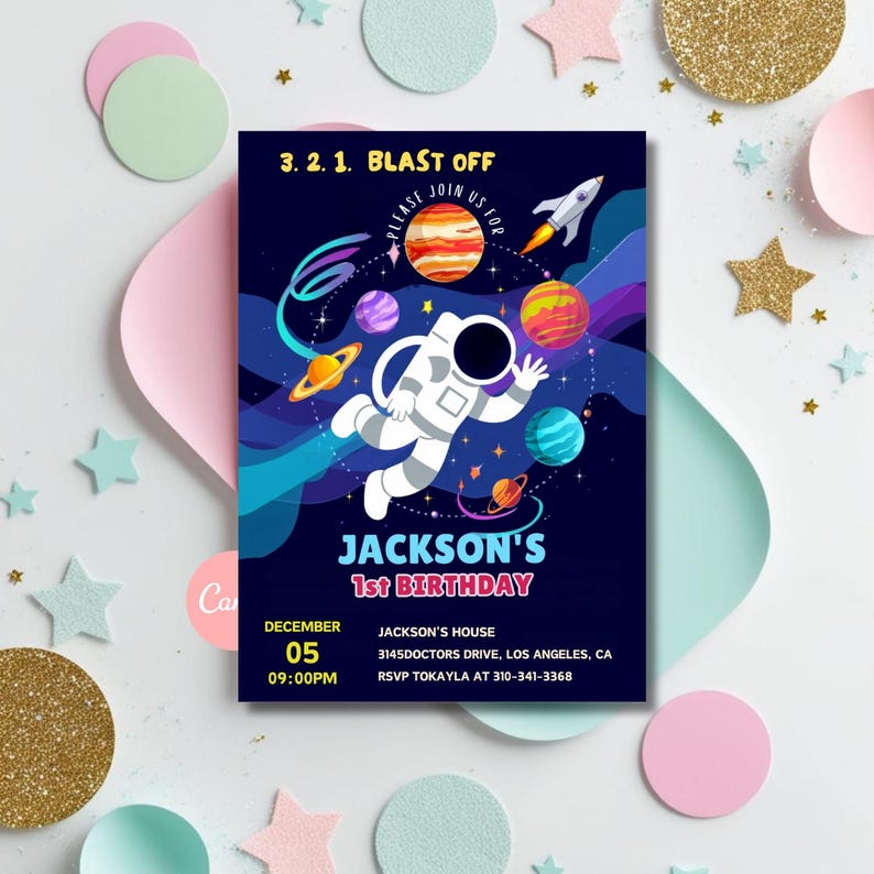 Editable Outer Space Birthday Invitation Template, Galaxy Planets ...