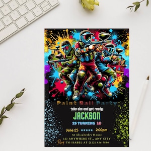 Dive into adventure with our Paintball Invitation! This editable birthday invite is instantly downloadable, ideal for planning your next paint ball birthday or army-themed party. Personalize it today!