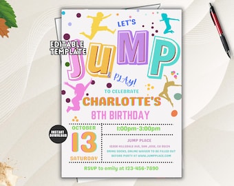 Trampoline Birthday Party Invitation, Bounce House, Jump Theme (Digital Download)