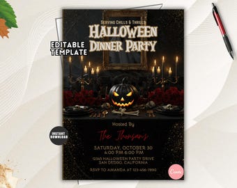 Halloween Dinner Party Invitation – Spooky Elegant Canva Template