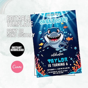 Shark Pool Birthday Invitation Template, Shark Pool Party Invite, Deep Sea Party Invite, Editable Shark Birthday Party Theme S66