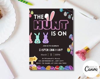 Easter Egg Hunt Invitation, Pastel Party Invite (Digital Download)