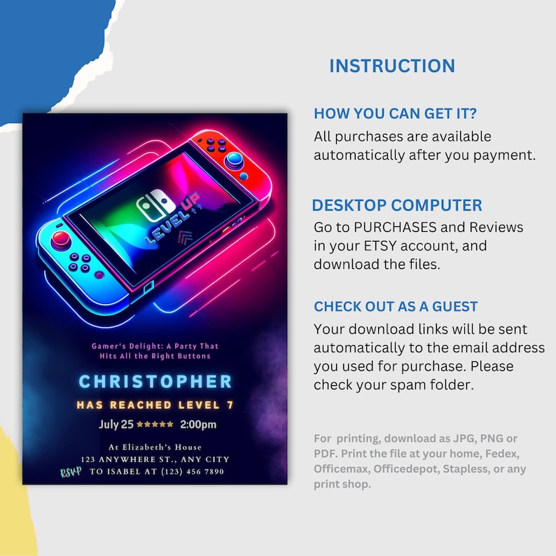 Create the perfect game birthday invite with our Editable Video Game Party Invitation. This Level Up Birthday invite is ideal for a gamer boy party and is easy to customize and download instantly for a memorable celebration.