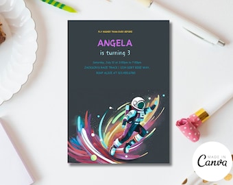 Editable Astronaut Birthday Invitation, Girl Galaxy Party (Digital Download)