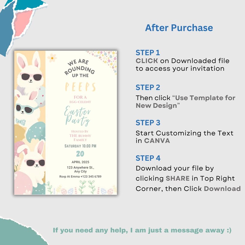 Plan the perfect Easter Egg Hunt with this EDITABLE invitation! Featuring a gold Easter egg and cute Easter Bunny, this Peeps Invitation is fully customizable. Instantly download and print your personalized Easter Party Invite. Designed with love, this printable template makes party planning easy and fun!