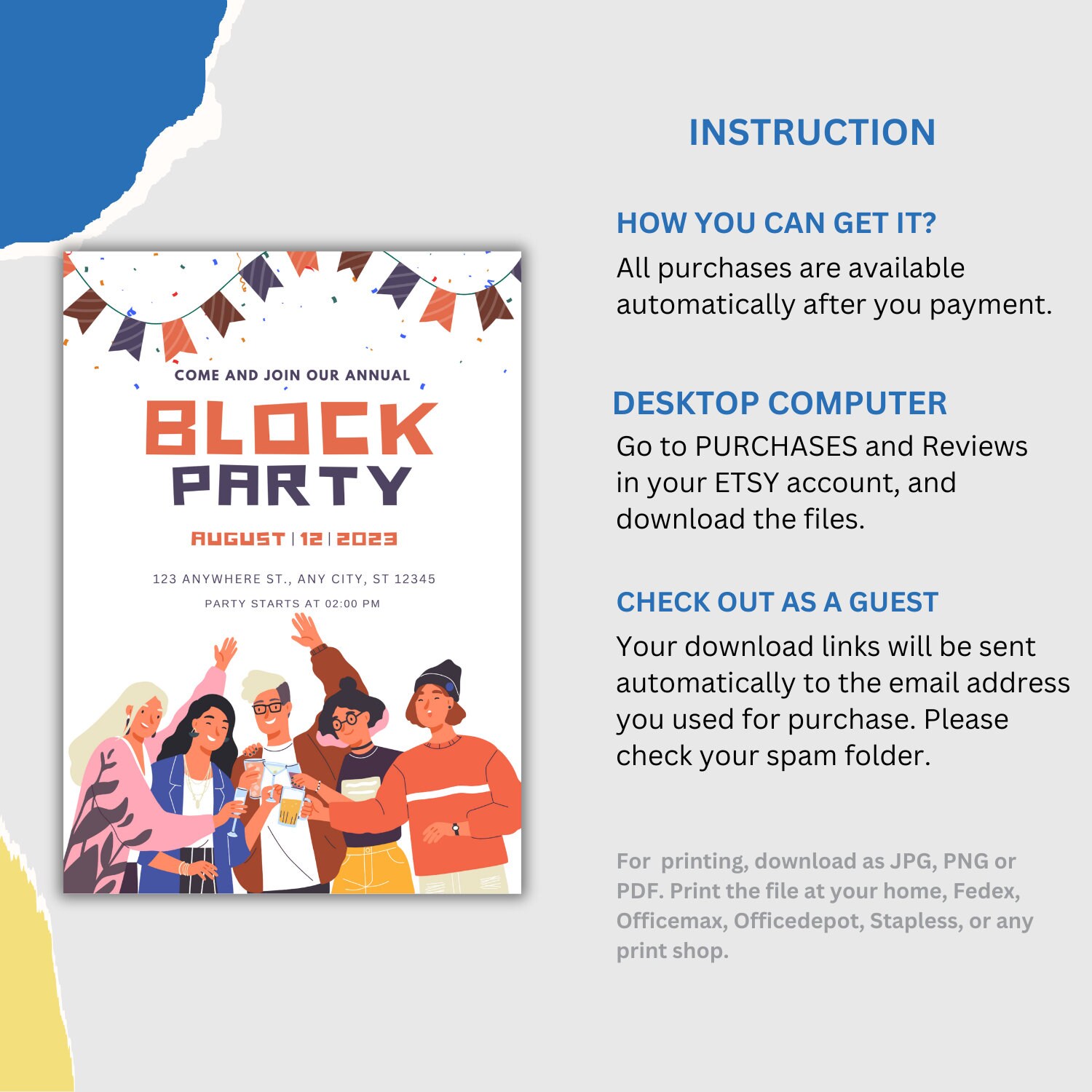 Block Party Invitation Flyer, DIY Template (canva Editable) - Etsy Canada