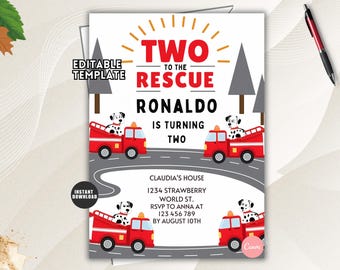 Fire Truck Birthday Invitation, Sound the Alarm Firefighter Party Invite