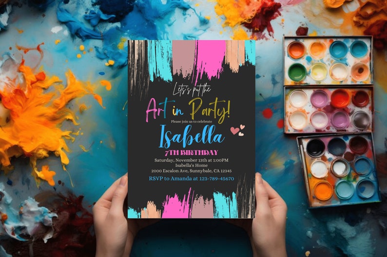 Editable Girl Art Birthday Party Invitation Painting Party Etsy