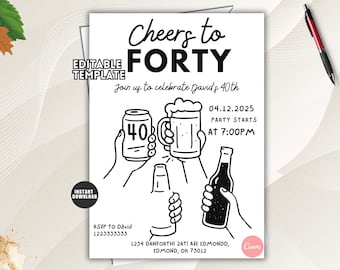 Cheers and Beers Birthday Invitation, Adult Beer Party Invite, Surprise Birthday Celebration Template