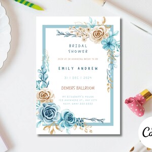 Wildflower Bridal Shower Invitation Template, Wildflower Bridal Shower Invite, Boho Floral Bridal Shower, Editable Instant Download R34