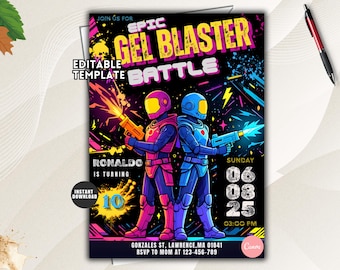 Gel Blaster Birthday Invitation, Editable Paintball Party Template (Digital Download)