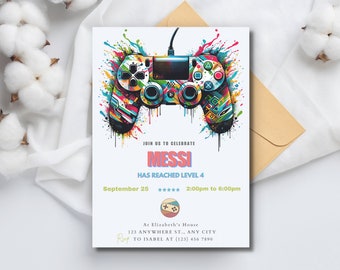 Inbjudan till Gamer-födelsedag, redigerbar inbjudan till videospelsfest (digital nedladdning)