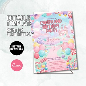Editable Sweets Candy Invitation Template, Sweet Candy and Lollipop Birthday Party Invitation, Sweet Celebration Birthday Invitation S54
