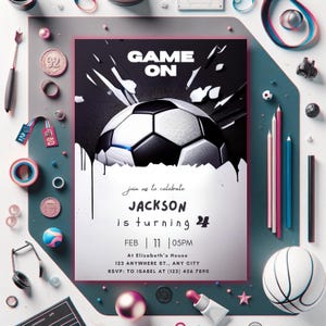 Fußball-Geburtstagseinladung, Fußball-Geburtstagseinladung Vorlage, Fußball-Partyeinladung Bearbeitbare Sporteinladung Sofort-Download E32