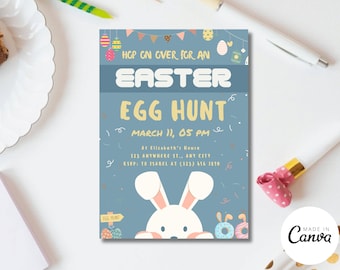 Editable Easter Egg Hunt Invitation, Pastel Spring Party (Digital Download)