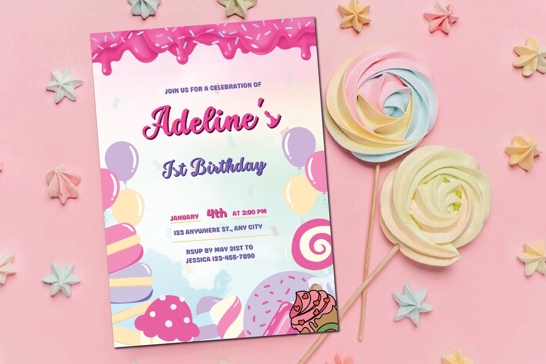 Candyland Birthday Invitation Digital Candyland Invite Sweet Etsy